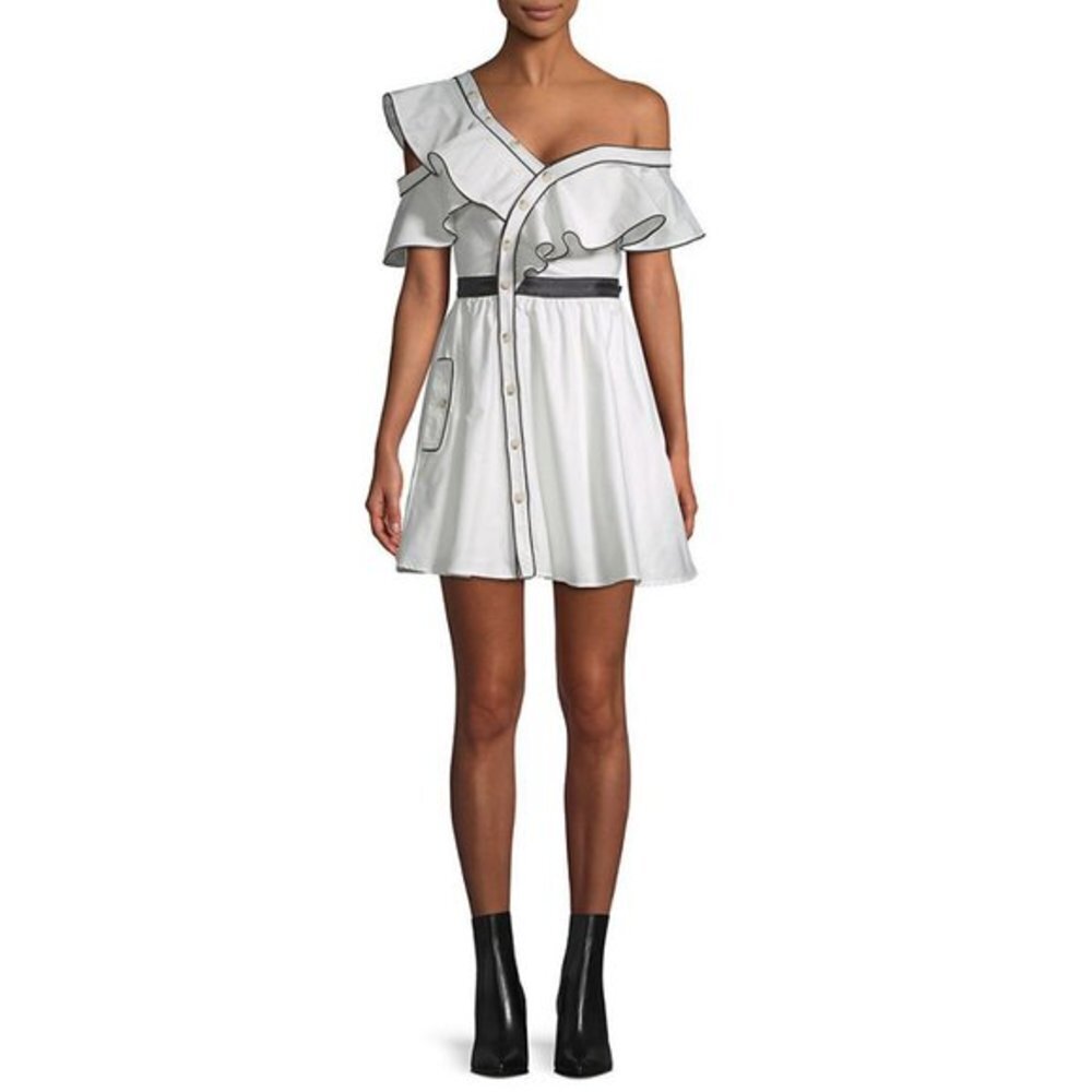 ♡♡ Few Moda White Ruffled One-shoulder Dress - Picture 3 of 4